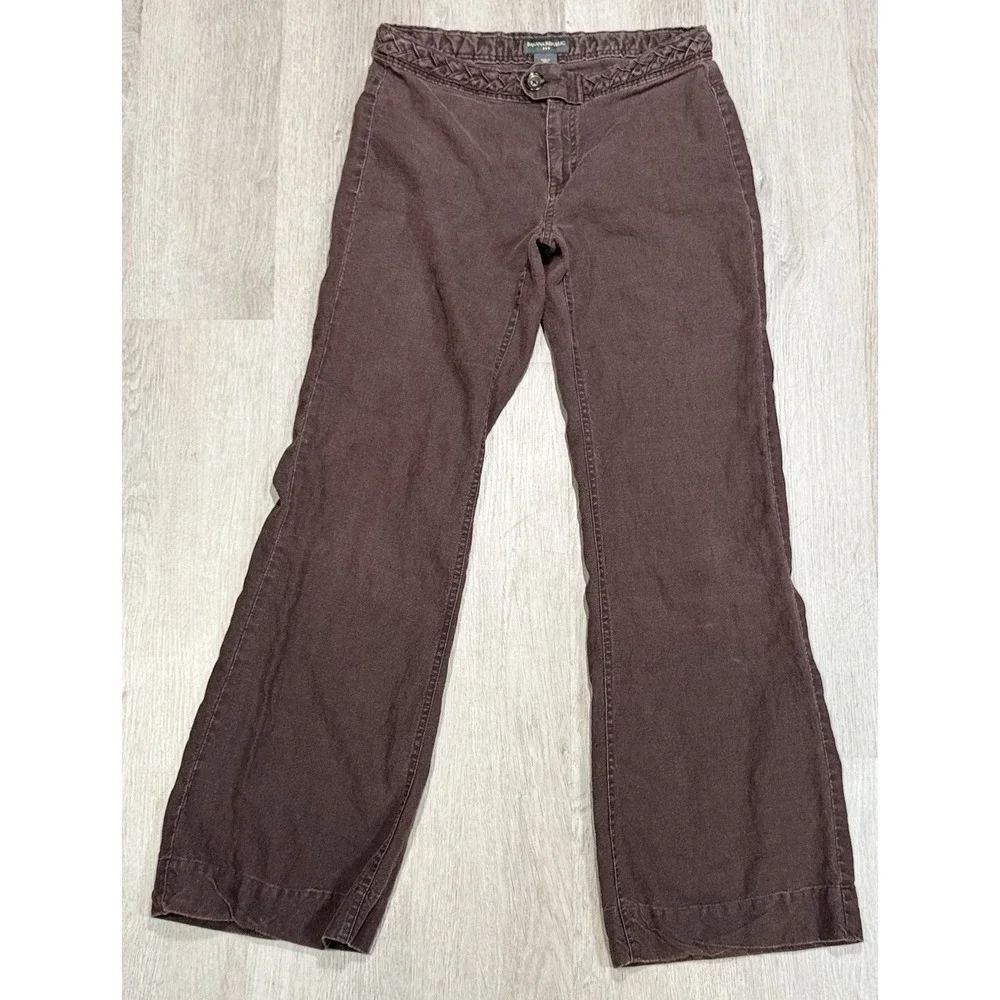Banana Republic Wide Leg 100% Linen Pants Women's Size 2 Brown Braided Accent